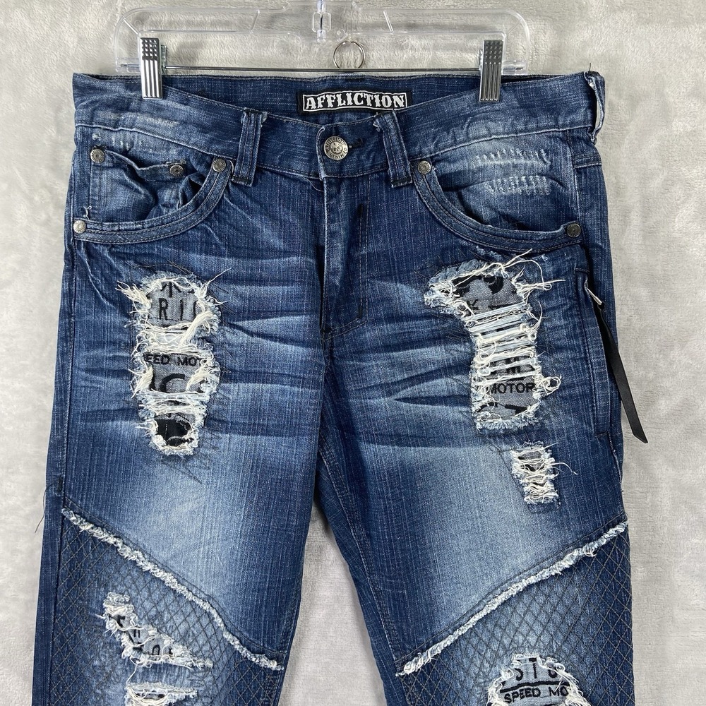 Affliction Jeans mens 34x35 Blue Denim Gage Distressed Grunge Biker Emo Punk Y2K - Picture 2 of 16
